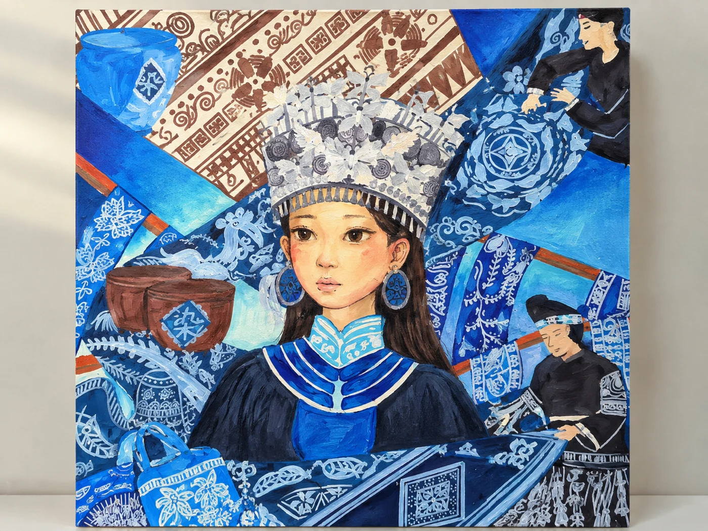 学员作品 · 蓝色中的人物与装饰